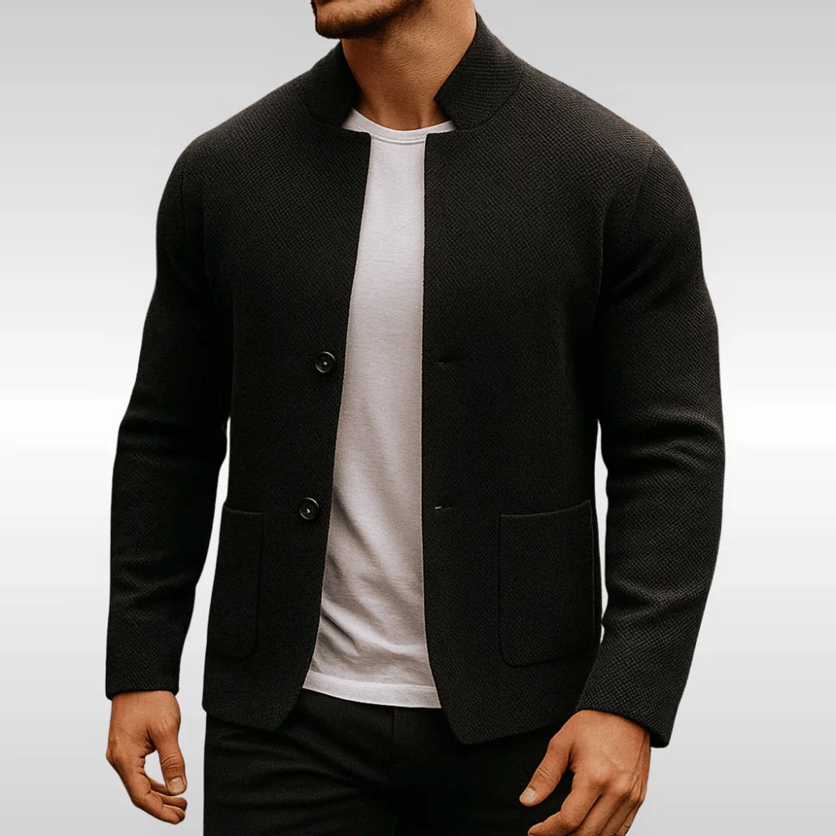 Heren Blazer met Staande Kraag en Knoopsluiting Zwart
