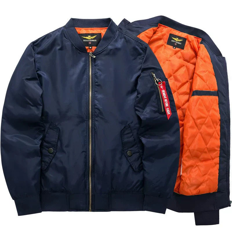 Heren Bomber Jacket met Gewatteerde Voering en Ritssluiting Donkerblauw