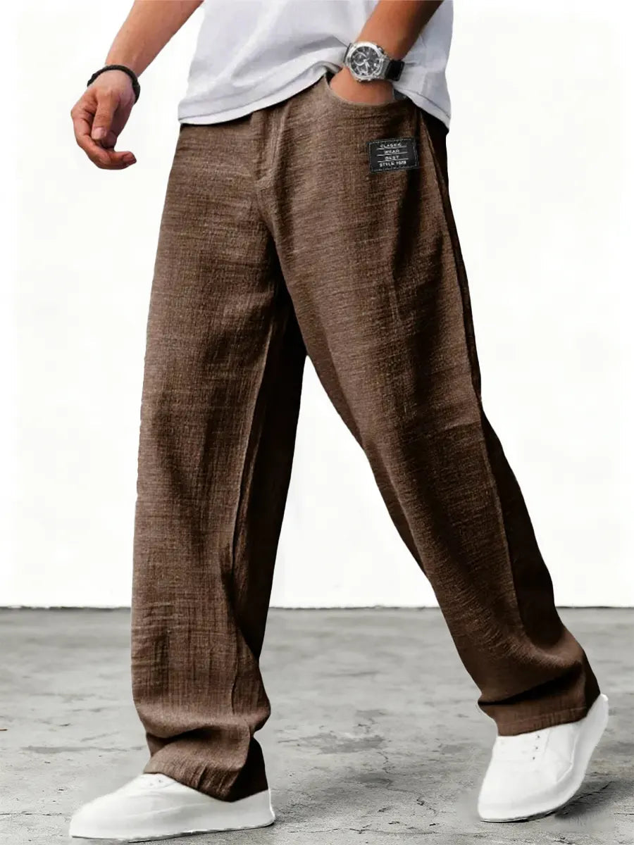 Heren Broek Wijd met Elastische Taille en Relaxed Fit Bruin