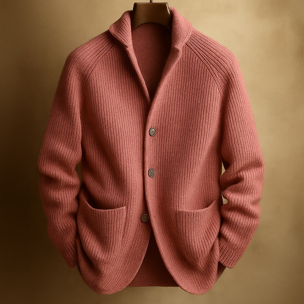 Heren Cardigan met Reverskraag en Zakken Roze