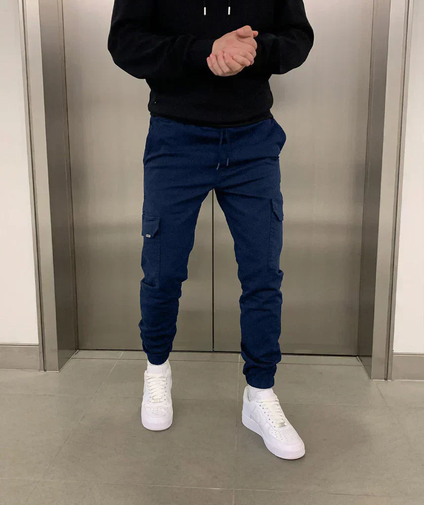 Heren Cargo Broek Slim Fit met Taps Toelopende Pijpen en Elastische Boord