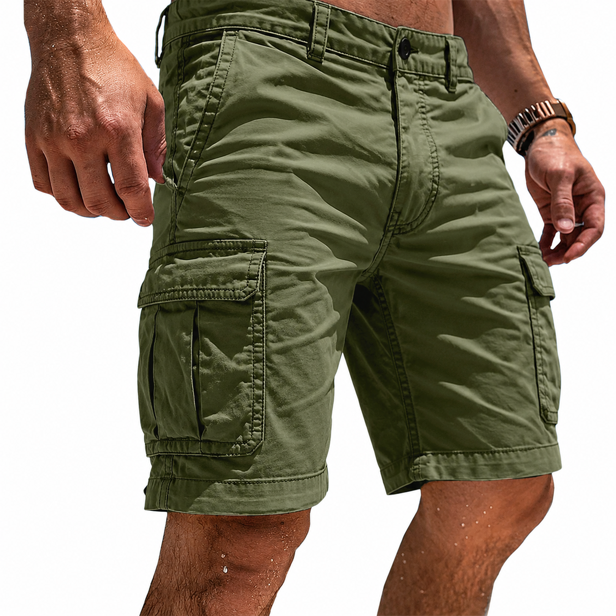 Heren Cargo Shorts met Cargozakken en Regular Fit Donkergroen