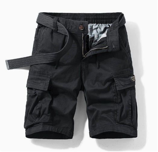 Heren Cargo Shorts met Elastische Taille en Meerdere Zakken Zwart