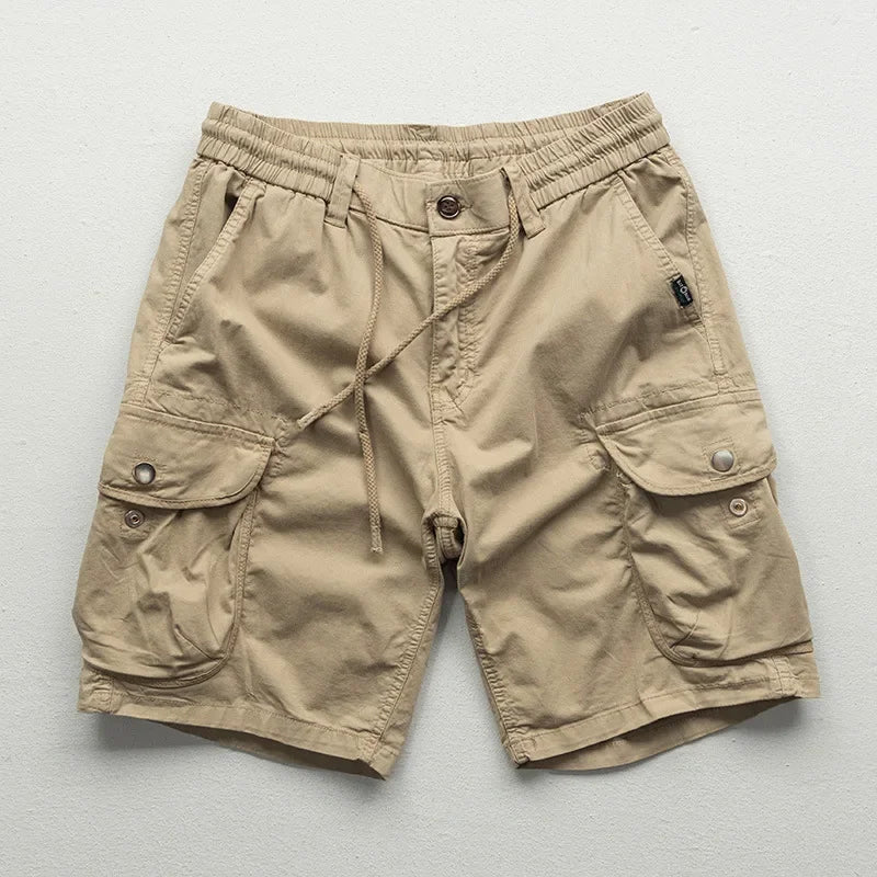 Heren Cargo Shorts met Elastische Taille en Zijzakken Khaki