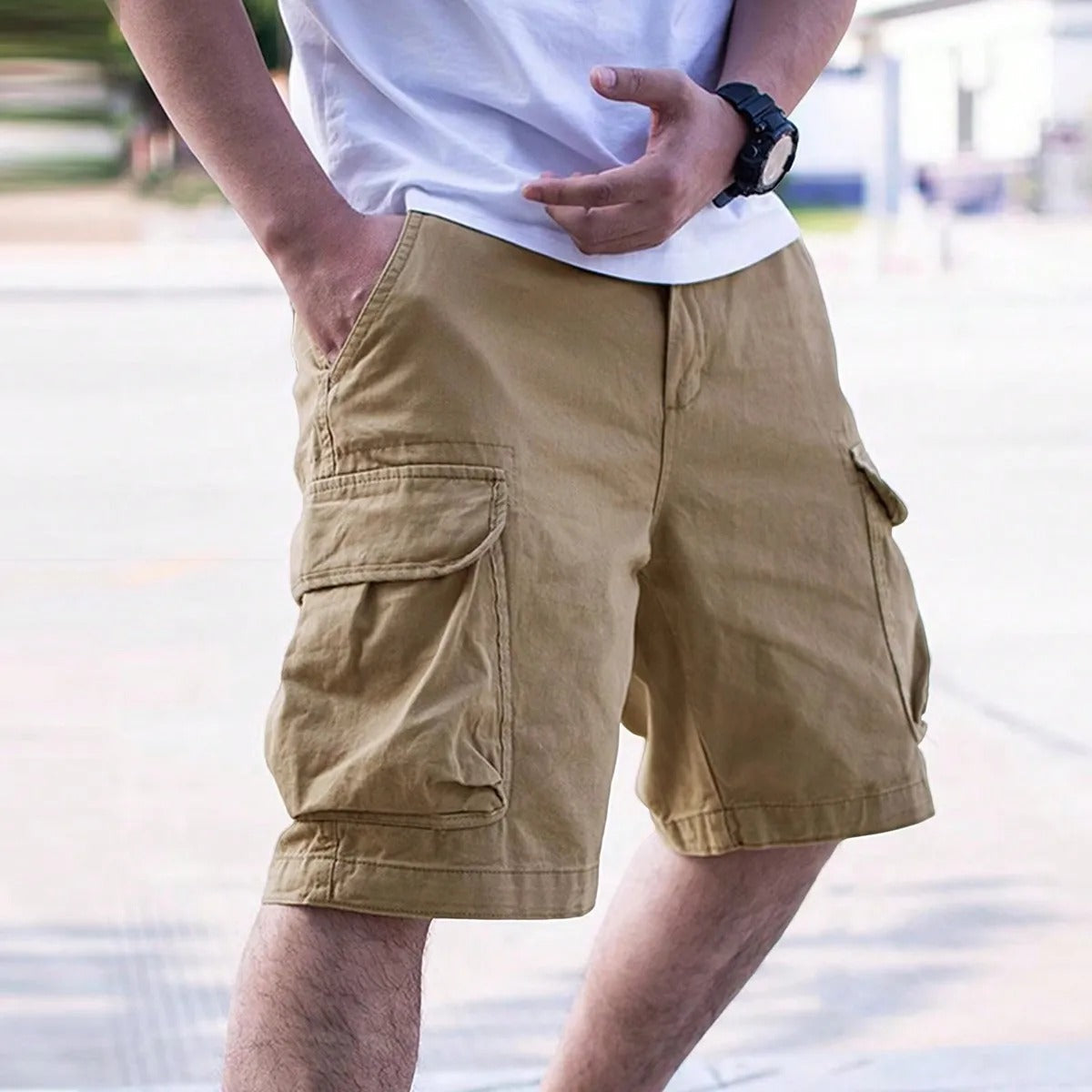 Heren Cargo Shorts met Meerdere Zakken en Regular Fit Bruin
