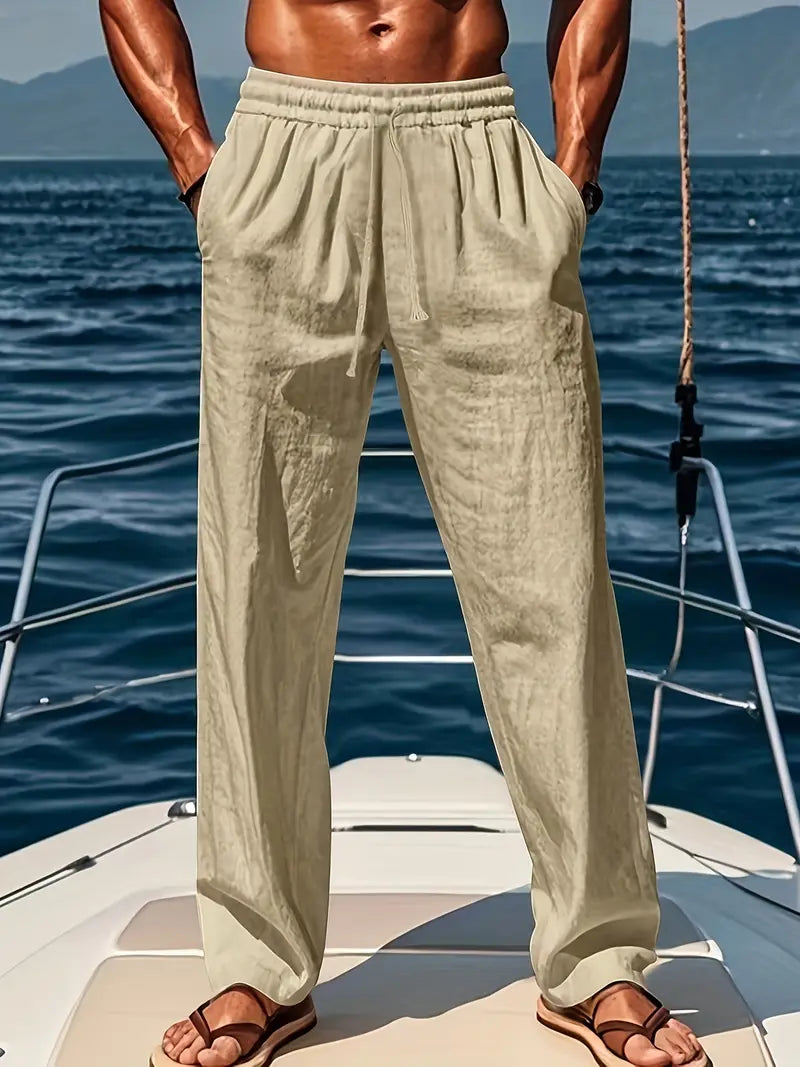 Heren Casual Broek met Elastische Taille en Koordjes en Wijde Pasvorm Khaki
