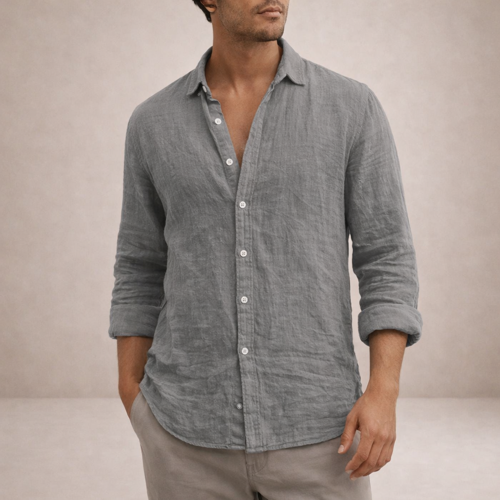 Heren Casual Shirt Lange Mouw met Klassieke Kraag en Knoopsluiting Grijs