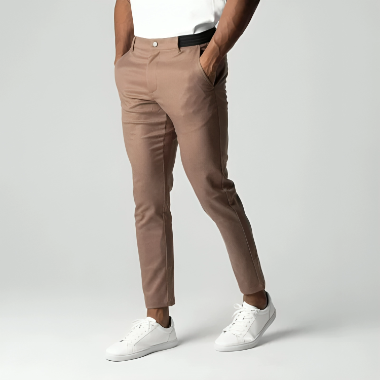 Heren Chino Broek Slim Fit met Stretch en Elastische Tailleband Khaki
