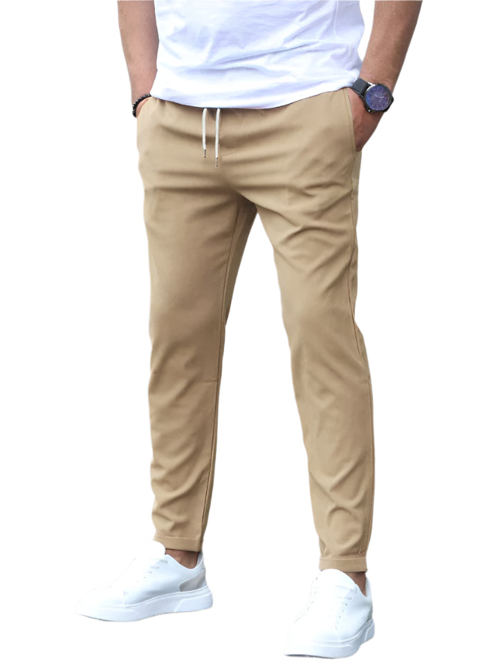 Heren Chino Broek Slim Fit met Trekkoord Khaki