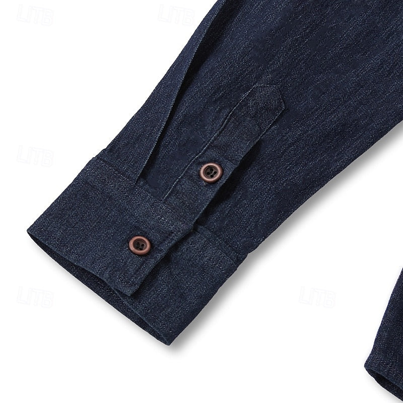 Heren Denim Overhemd Lange Mouw met Klassieke Kraag en Borstzakken