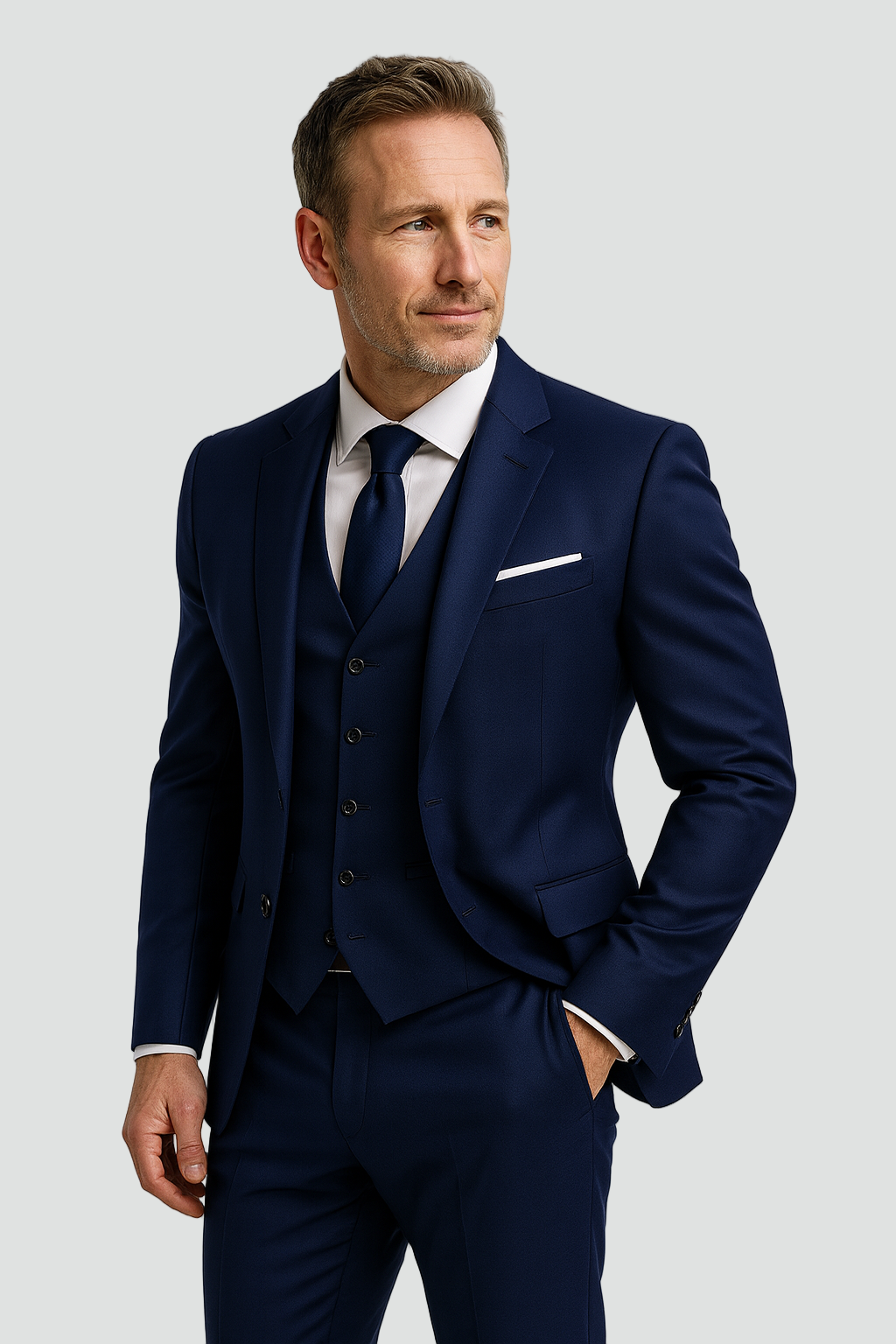 Heren Driedelig Slim Fit Kostuum met Blazer, Gilet en Broek Marineblauw