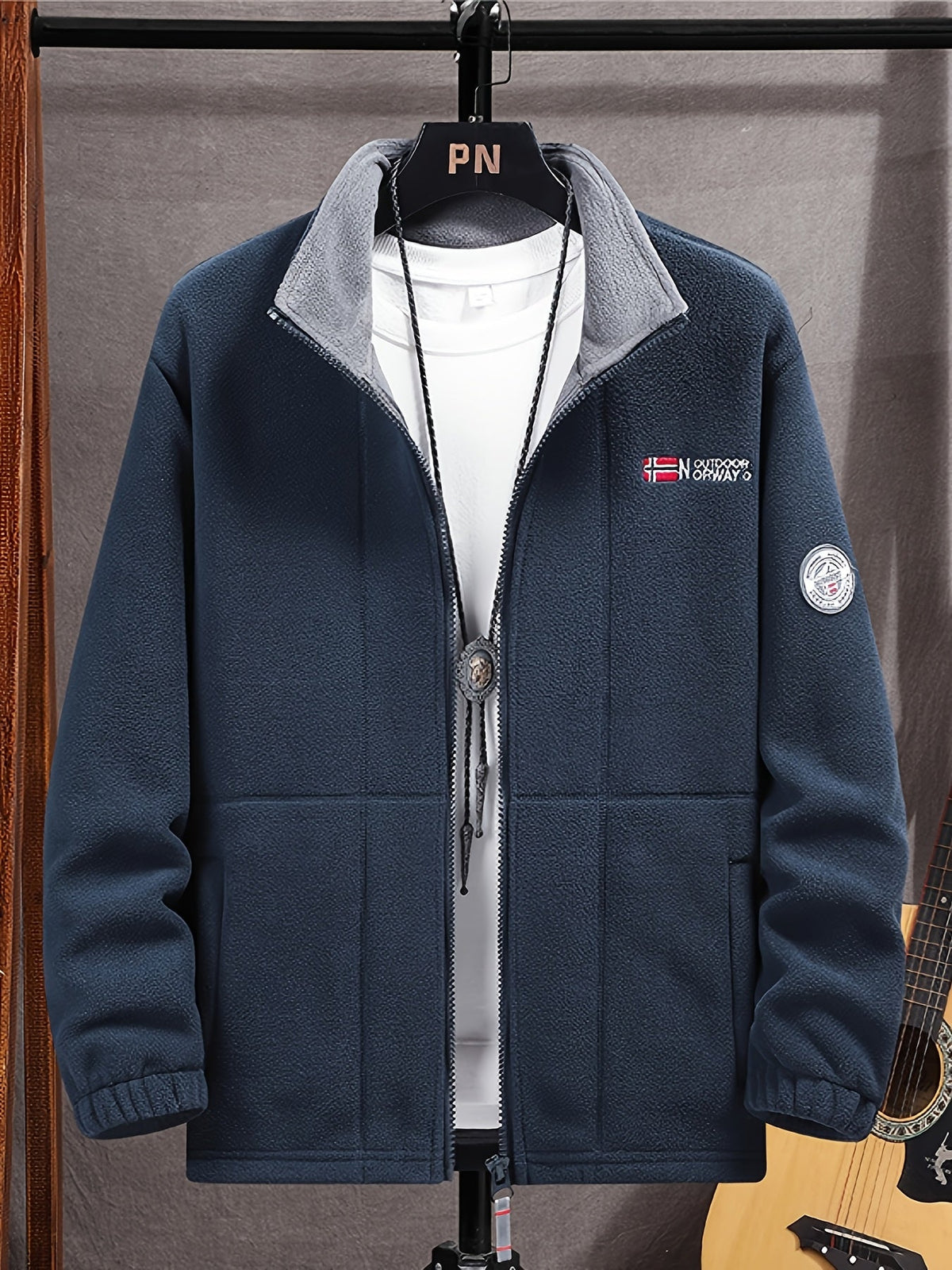 Heren Fleece jacket met Opstaande Kraag en Ritssluiting