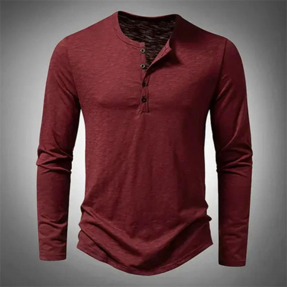Heren Henley Shirt Lange Mouw met Knoopsluiting Rood