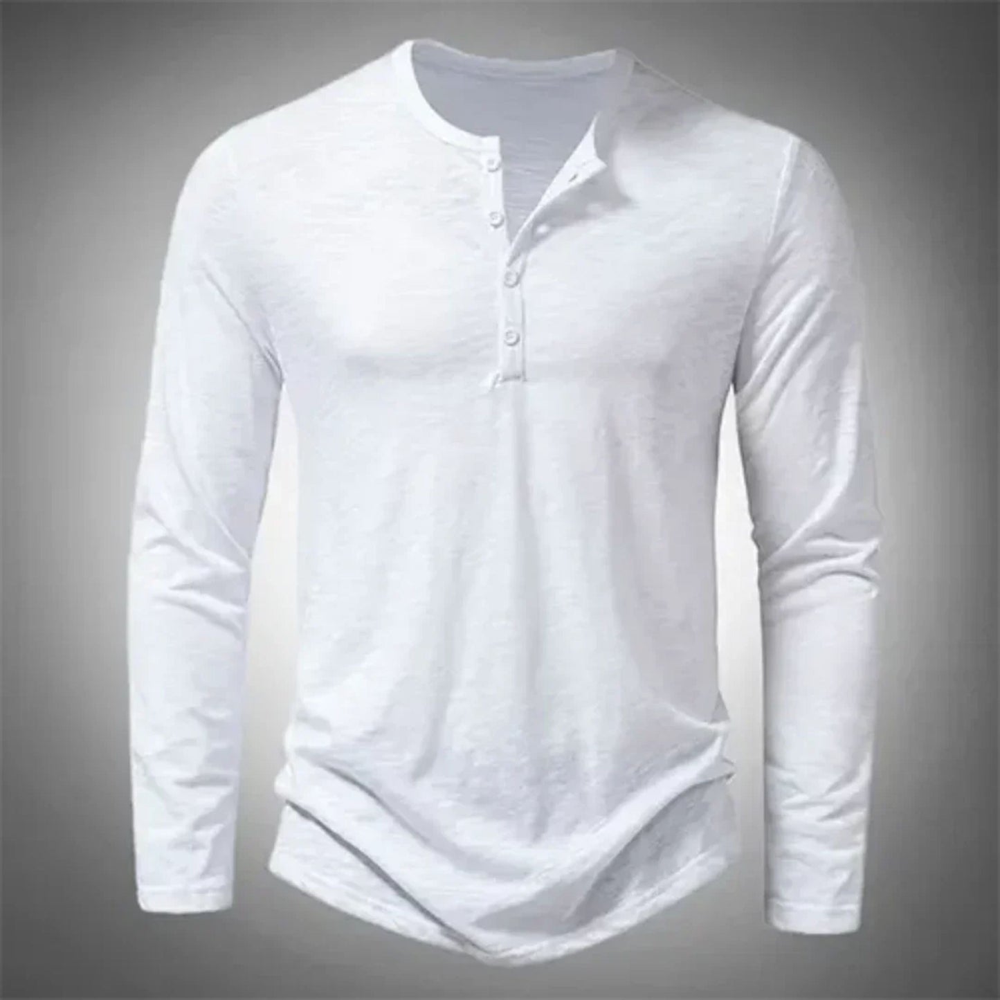 Heren Henley Shirt Lange Mouw met Knoopsluiting Wit