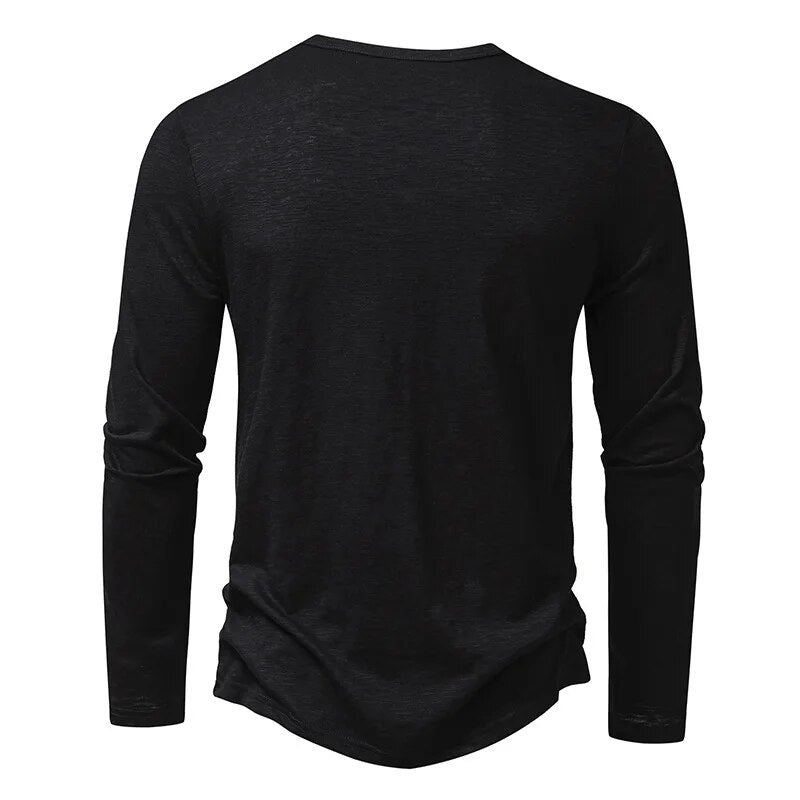 Heren Henley Shirt Lange Mouw met Knoopsluiting en Slim Fit