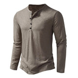 Heren Henley Shirt Lange Mouw met Knoopsluiting en Slim Fit