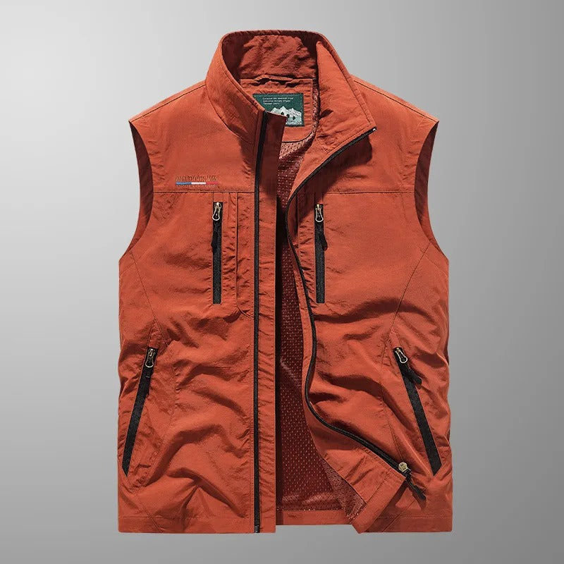 Heren Outdoor Vest met Staande Kraag en Meerdere Ritszakken Oranje