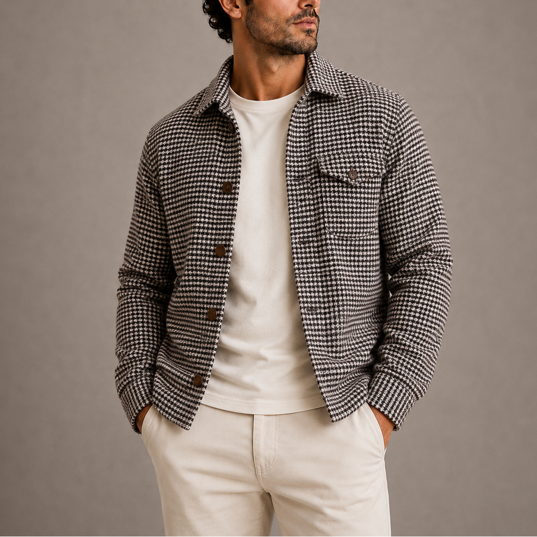 Heren Overshirt met Pied-de-poule Motief en Borstzak