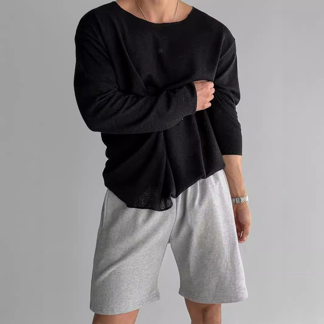 Heren Oversized Sweater met Ronde Hals en Ruwe Zoom
