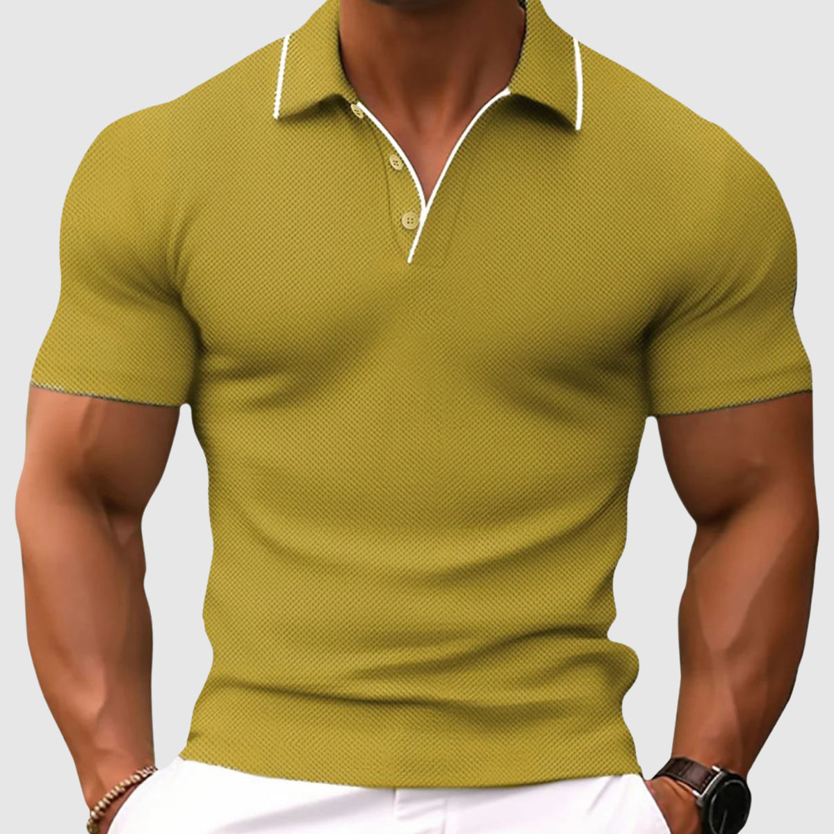 Heren Poloshirt met Contrast Kraag en Knoopplacket Geel