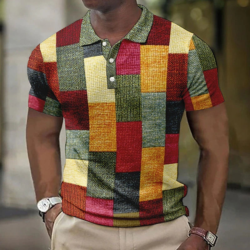 Heren Poloshirt met Geometrisch Colorblock Patroon