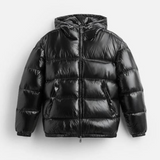 Heren Puffer Jacket met Capuchon en Glanzende Afwerking