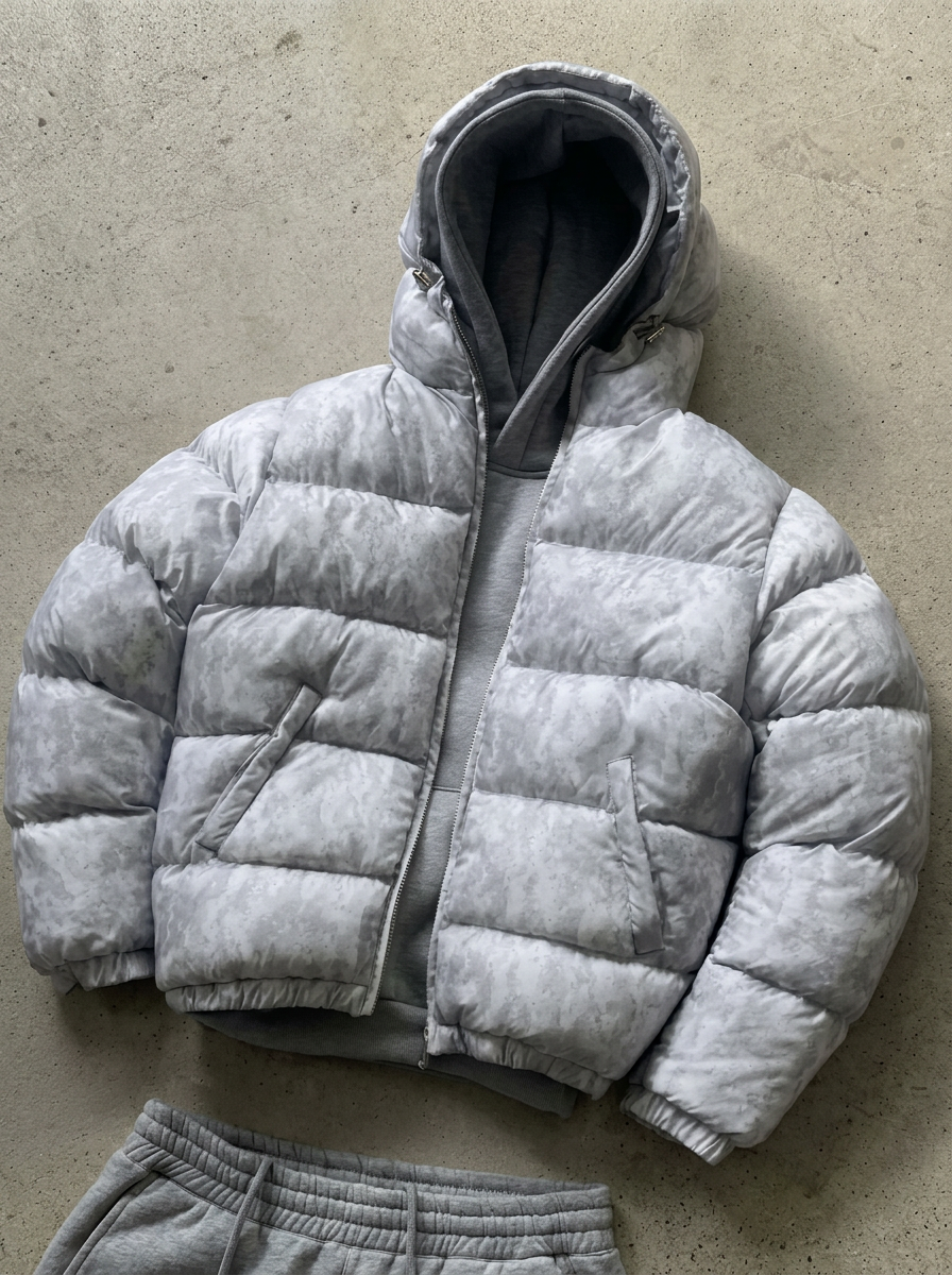 Heren Puffer Jacket met Capuchon en Ritssluiting Grijs