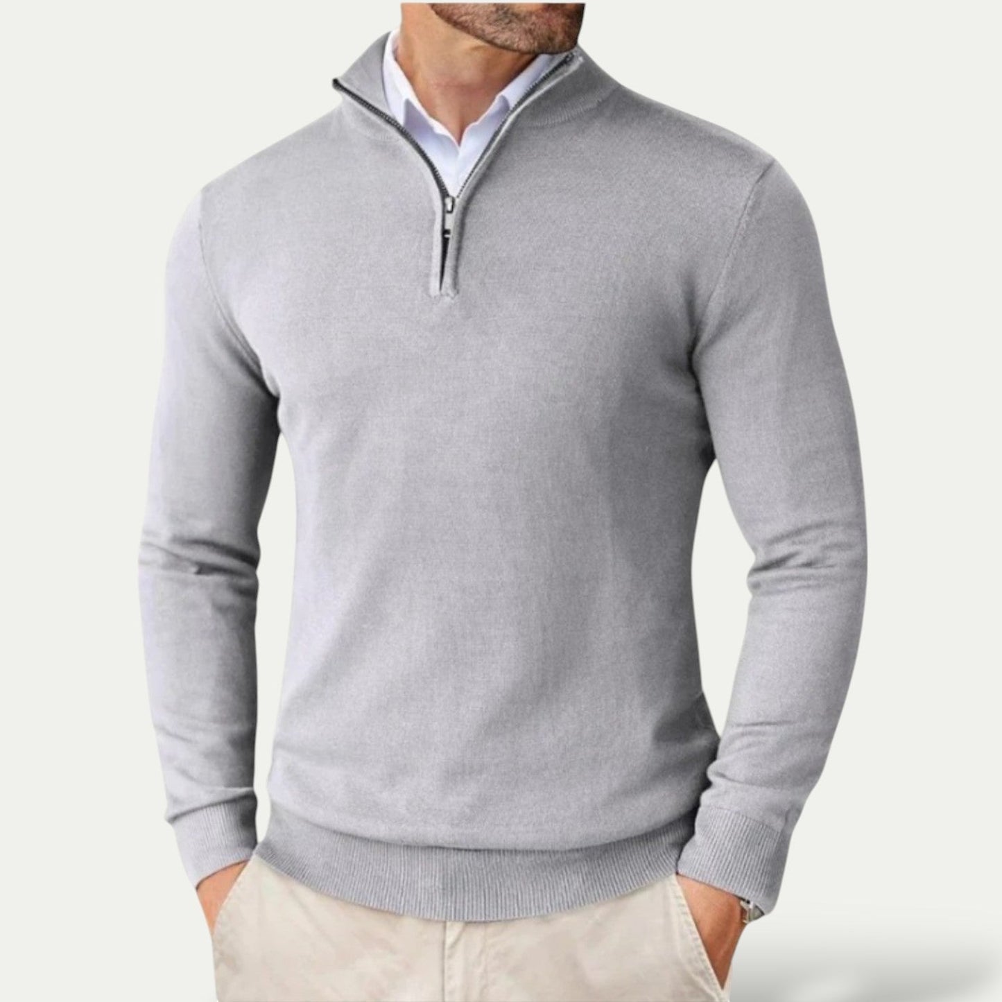 Heren Pullover met Halve Rits en Staande Kraag