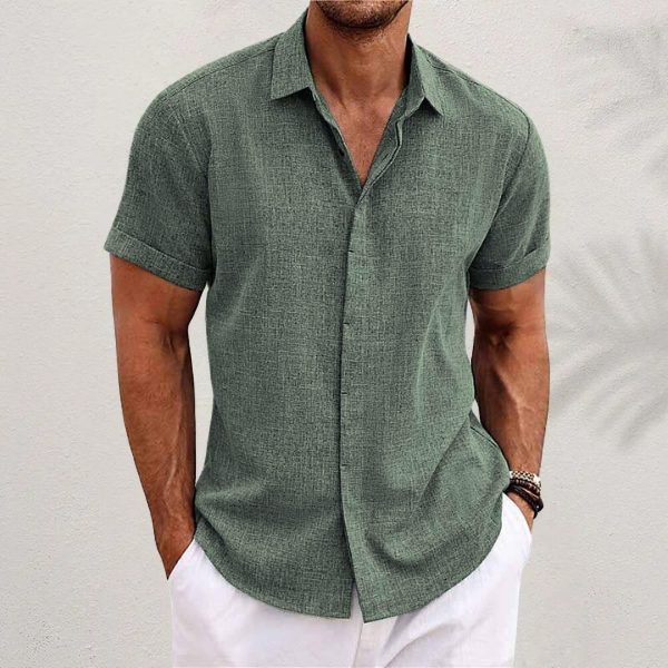 Heren Shirt Korte Mouw met Klassieke Kraag en Knoopsluiting Legergroen
