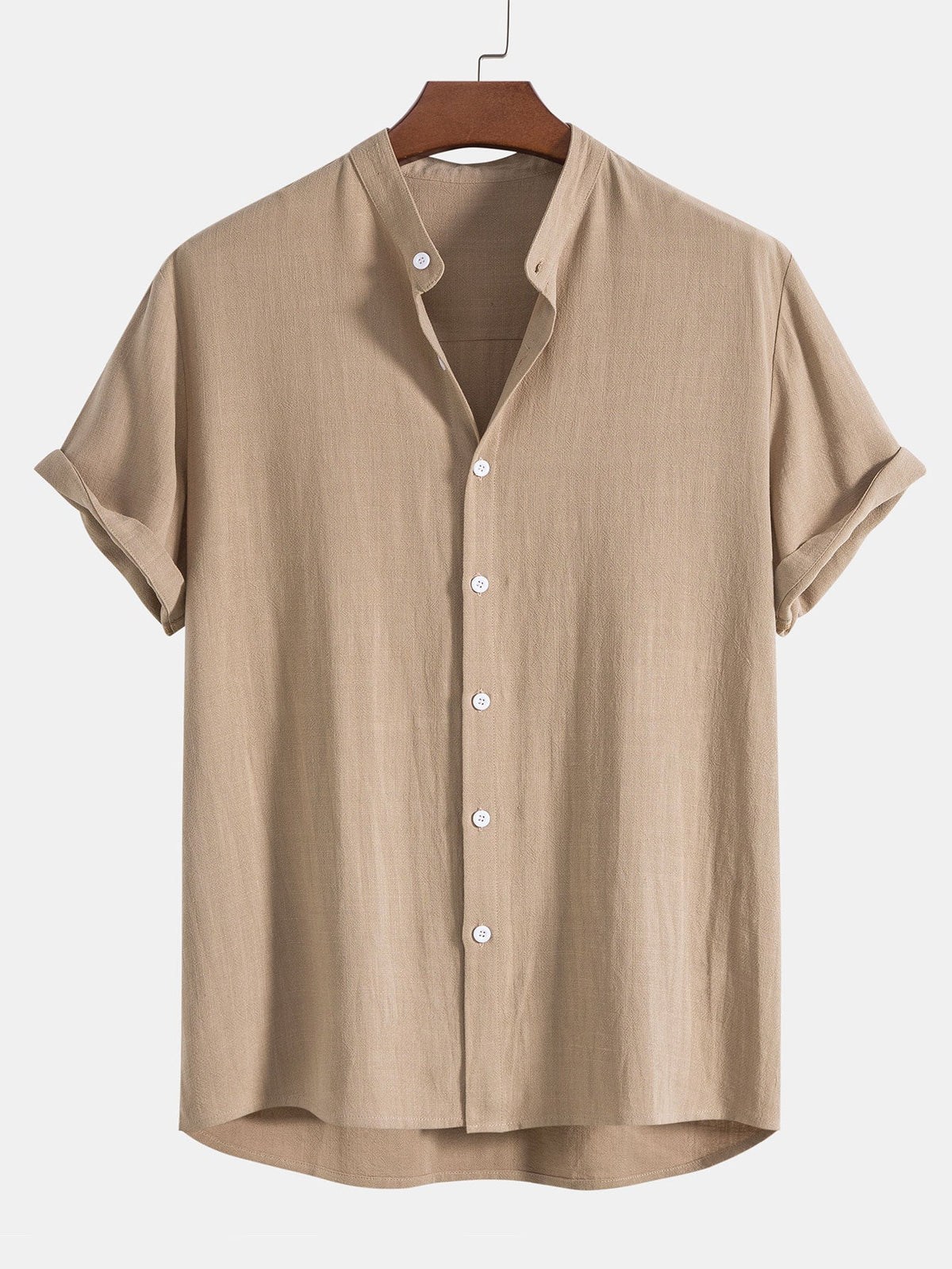 Heren Shirt Korte Mouw met Staande Kraag en Bijpassende Broek