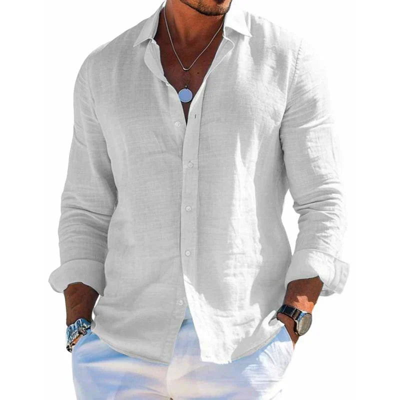 Heren Shirt Lange Mouw met Knoopsluiting en Relaxed Fit Wit