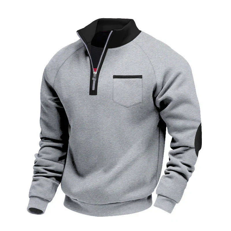 Heren Sweater met Opstaande Kraag en Halve Rits Grijs
