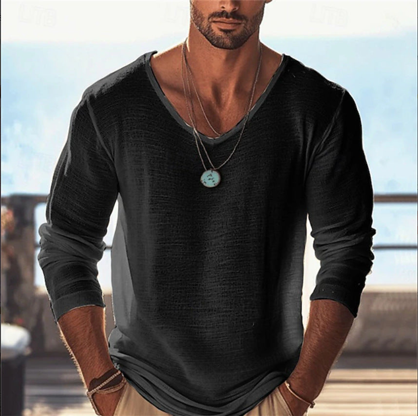 Heren Shirt met Lange Mouwen en V-Hals – Casual Pasvorm