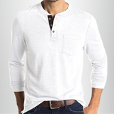 Heren T-shirt Lange Mouw met Henley Kraag en Borstzakje
