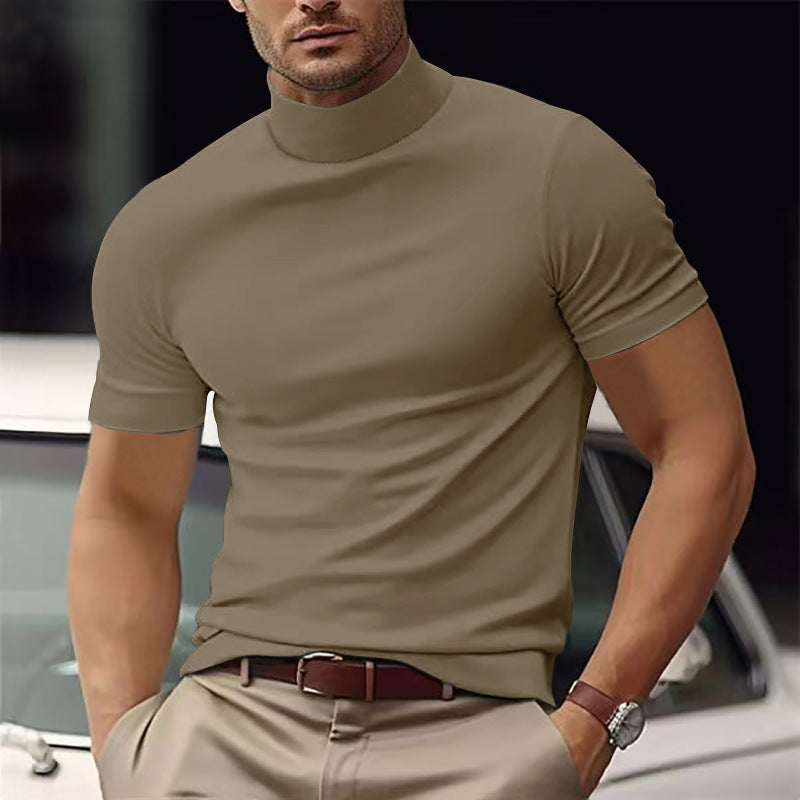 Heren T-shirt met Turtleneck Korte Mouw Slim Fit Khaki