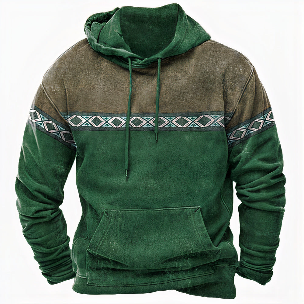 Heren Vintage Hoodie met Capuchon, Trekkoord en Kangoeroezak Groen