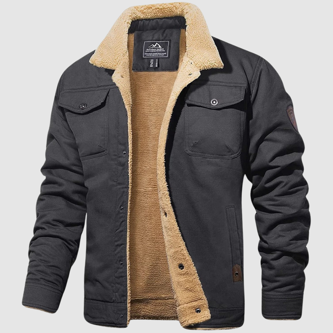 Heren Winterjack met Teddyvoering en Knoopsluiting Regular Fit Grijs