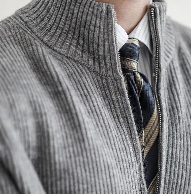 Heren Cardigan met Rits en Ribgebreide Textuur