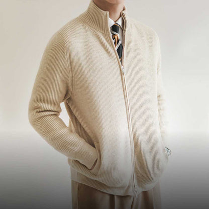 Heren Cardigan met Rits en Ribgebreide Textuur