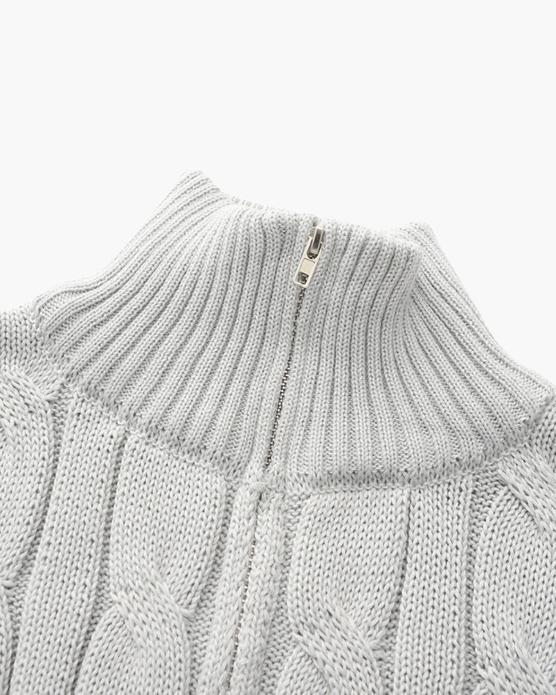 Heren Half Zip Katoenen Trui met Kabelpatroon