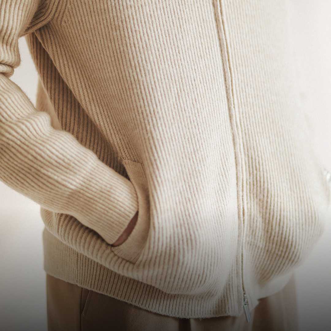 Heren Cardigan met Rits en Ribgebreide Textuur