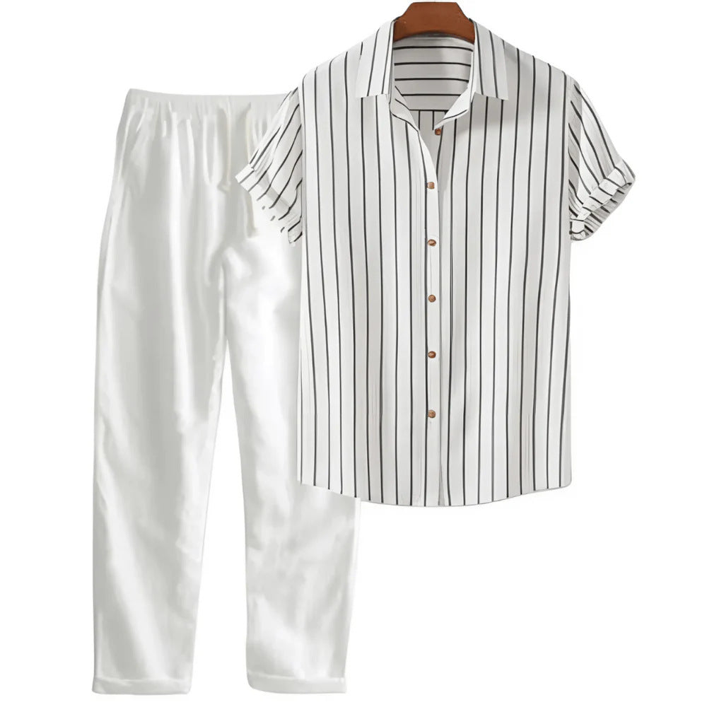 Heren Kledingset Shirt Korte Mouwen en Lange Broek Wit