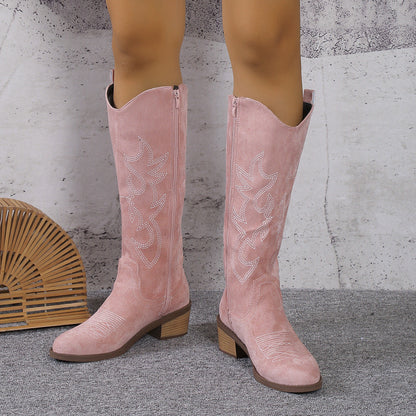 Dames Hoge Cowboylaarzen met Middenhak in Retro Stijl