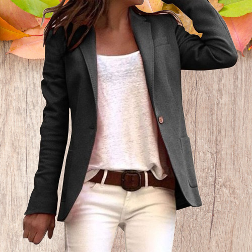 Dames Blazer Slim Fit met Omgekeerde Kraag en Knoopsluiting 0