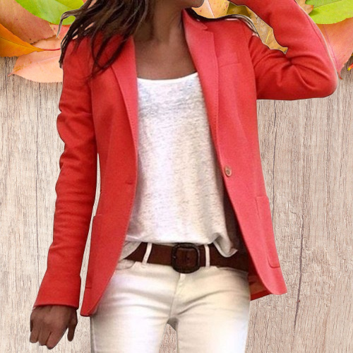 Dames Blazer Slim Fit met Omgekeerde Kraag en Knoopsluiting 2