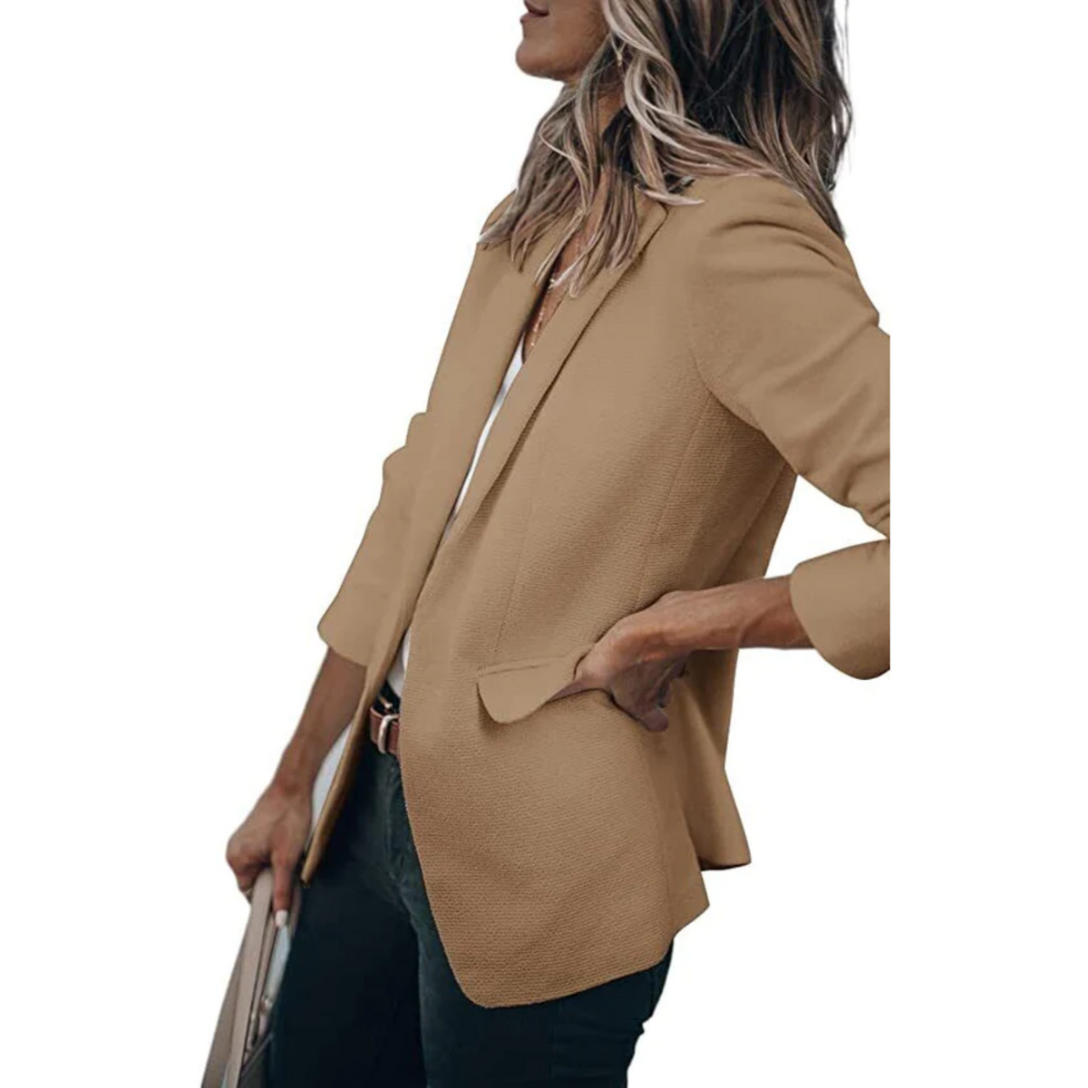 Dames Blazer met Getailleerde Pasvorm Lichtbruin