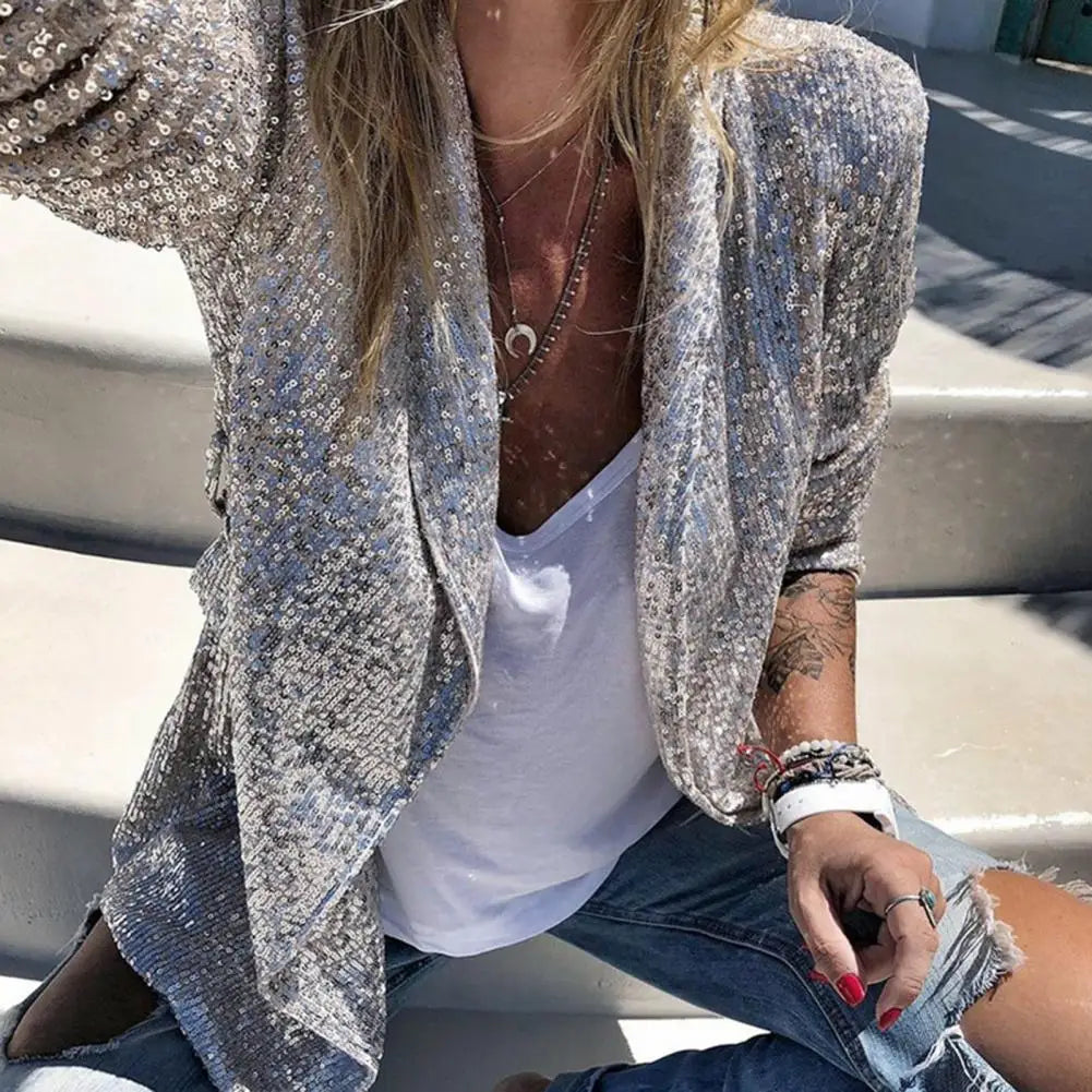 Dames Blazer met Pailletten en Elegante Afwerking 3
