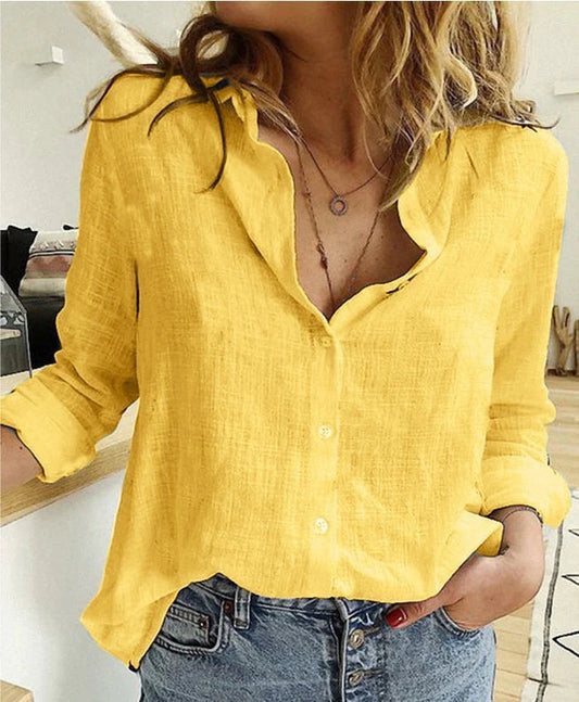 Dames Blouse met Lange Mouwen en Lage Hals Geel