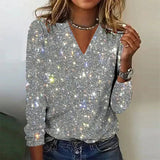 Dames Glitterblouse met V-hals en Pailletten