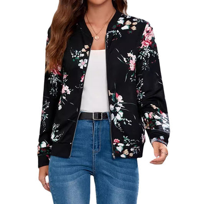 Dames Bomberjack met Bloemenprint Zwart